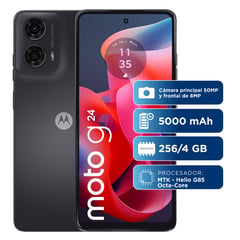 MOTOROLA - Celular Motorola Moto G24 256GB Gris | 4GB RAM + 4GB RAM Virtual | cámara posterior 50 MP | cámara frontal 8 MP | pantalla 6.5 pulgadas + Mediatek Helio G85