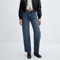 MANGO - Jean Wide Leg para Mujer Tiro alto de Algodón