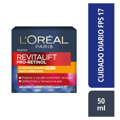 LOREAL PARIS - Hidratante facial Crema día Retinol Revitalift para Todo tipo de piel 50 ml