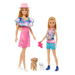 BARBIE - Barbie Pack 2 muñecas Hermanas con Ropa de Verano, Mascotas y Accesorios