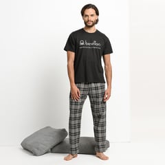 BENETTON - Pijama Hombre Largo Manga corta de Algodón