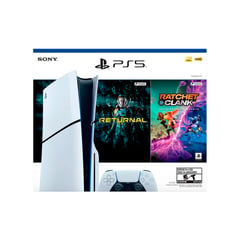 SONY - Consola PS5 Slim Estandar + 2 Videojuegos | 1 TB de Almacenamiento | Lector de Disco | Play Station 5 | Videojuegos Incluidos Returnal y Ratchet and Clanck