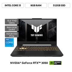 ASUS - Portátil Gamer TUF F15 | GeForce RTX 3050 | Intel Core i5 | 8GB de RAM | 512GB SSD de almacenamiento | Windows 11 |15.6 Pulgadas | FX507ZC4-HN056W | Computador portátil Gamer