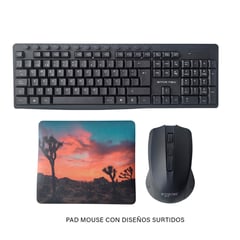 STARTEC - Combo Inalámbrico Teclado+Mouse Negro+ Pad Mouse