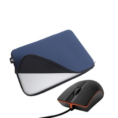 STARTEC - Funda Para Portátil Azul + Mouse Negro Alámbrico Negro