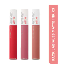 MAYBELLINE - Labial larga duración Super Stay Matte Ink X3 Maybelline: Incluye 3 productos