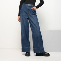 BASEMENT - Jean Crop Mujer Tiro alto Efecto cuero