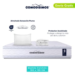 COMODISIMOS - Colchón Queen Firmeza Media Ortopédico Resortado Doble Cara Línea Advance 160 x 190 cm + Almohada + Protector Comodísimos