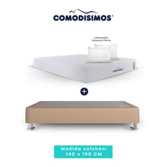 COMODISIMOS - Colchón con Base Cama Doble Firmeza Media Ortopédico Resortado con Pillow Línea Access 140 x 190 cm + 2 Almohadas Comodísimos