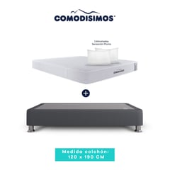 COMODISIMOS - Colchón con Base Cama Semidoble Firme Ortopédico Resortado Línea Access 120 x 190 cm + 2 Almohadas Comodísimos