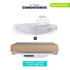 COMODISIMOS - Colchón con Base Cama Doble Firmeza Media Ortopédico Resortado con Pillow Línea Access 140 x 190 cm + 2 Almohadas Comodísimos