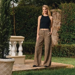 BASEMENT - Pantalón Wide Leg Mujer Tiro medio Animal print