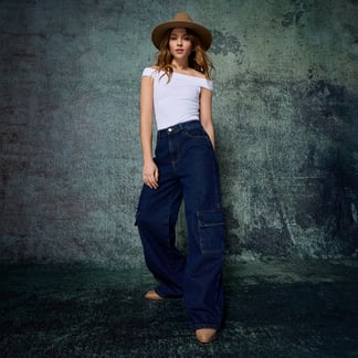 DENIMLAB - Jean Cargo Wide Leg Mujer Tiro alto