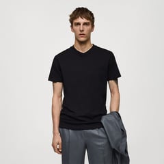 MANGO - Camiseta Hombre Manga corta Slim de Algodón