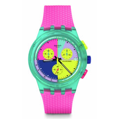 SWATCH - Reloj Unisex NEON FLASH ARROW. Reloj Silicona Rosado SUSG408