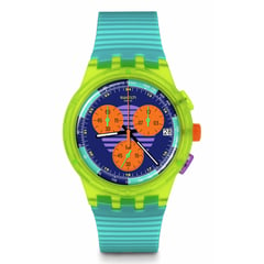 SWATCH - Reloj Unisex NEON WAVE. Reloj Silicona Azul SUSJ404