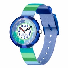 FLIK FLAK - Reloj Niño STRIPY GREEN. Reloj Plástico Azul ZFBNP226