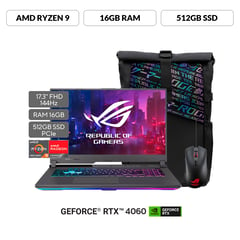 ASUS - Portátil Gamer ROG Strix G17 | GeForce RTX 4060 | AMD Ryzen 9 | 16GB de RAM | 512GB SSD de almacenamiento | Windows 11 | 15.6 Pulgadas | G713PV-HX118W | Computador Portátil Gamer