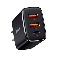 BASEUS - Cargador rapido Compact 30W, 3 salidas (2 USB-A + USB-C)