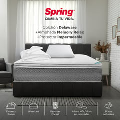 COLCHONES SPRING - Colchón Sencillo Firmeza Suave Ortopédico con Pillow Resortado Delaware 100 x 190 cm + Almohada + Protector