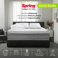 COLCHONES SPRING - Colchón Doble Firmeza Suave Ortopédico con Pillow Resortado Delaware 140 x 190 cm + Almohada + Protector