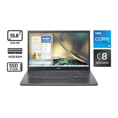 ACER - Portátil Aspire 5 | Intel Core i5 | 16GB de RAM | 512GB SSD de Almacenamiento | Windows 11 | Pantalla 15,6 pulgadas | A515-57-54XV | Computador portátil