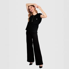 JULIANA SANCHEZ - Pantalón Wide Leg Mujer Tiro alto con Bordado