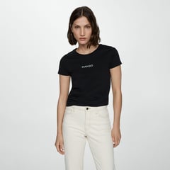 MANGO - Camiseta Mujer con Logo Manga corta de Algodón