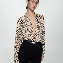 MANGO - Camisa Mujer con Estampado Manga larga