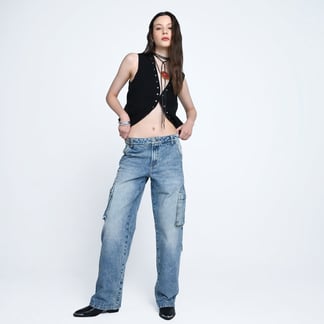 DENIMLAB - Jean Cargo Mujer Tiro medio