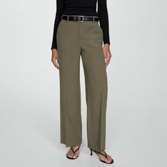 MANGO - Pantalón Wide Leg Mujer Tiro medio Tejido