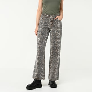 BASEMENT - Jean Wide Leg Mujer Tiro medio Animal print