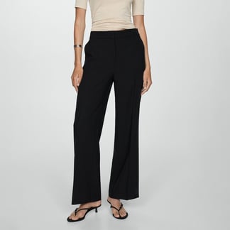 MANGO - Pantalón Wide Leg Mujer Tiro medio Tejido