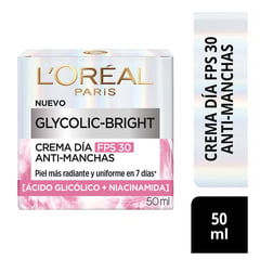 LOREAL PARIS - Hidratante facial Crema Ácido Glicólico FPS30 para Todo tipo de piel 50 ml