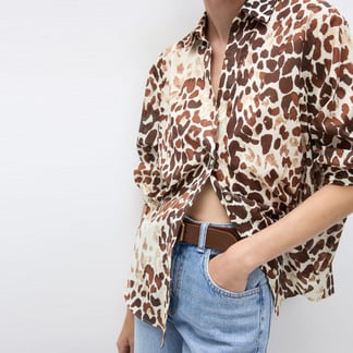 MANGO - Camisa Mujer Animal print Manga larga de Algodón