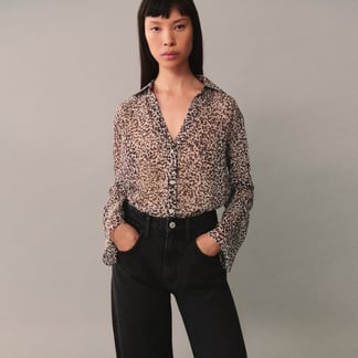 MANGO - Camisa Mujer Animal print Manga larga globo