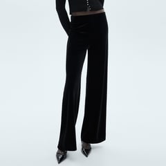 MANGO - Pantalón Wide Leg Mujer Tiro medio de Terciopelo