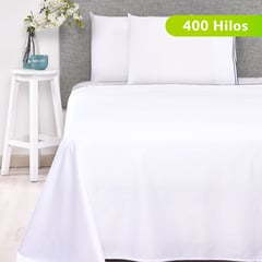 BENETTON - Juego de Sábanas Lisa de Algodón 400 Hilos Sateen