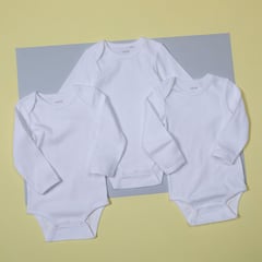 YAMP - Pack de 3 Bodies Blancos Manga Larga para Bebe Unisex