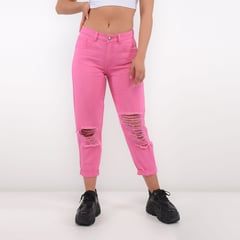 DAHLA - Jean Mom Fit para Mujer Tiro alto de Algodón