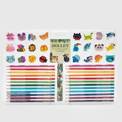 HOLLEY SKOOL - Kit de dibujo escolar Borradores y Lápices de colores 48 Piezas