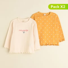 YAMP - Pack de 2 Camisetas para Bebé niña en Algodón