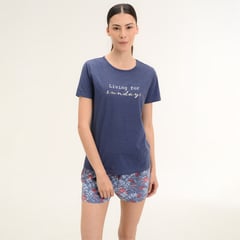 UNIVERSITY CLUB - Camiseta de Pijama para Mujer Corta Manga corta de Algodón