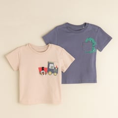 YAMP - Pack de 2 Camiseta para Bebé niño en Algodón