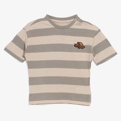 YAMP - Camiseta para Bebé niño con Rayas con Broche en hombro Manga corta en Algodón
