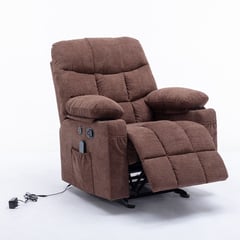 MICA - Silla Reclinable 1 Puesto Masajeadora, Mecedora con Calentador y Puertos USB en Tela Thunder 105 x 95 x 95 cm