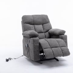 MICA - Silla Reclinable 1 Puesto Masajeadora, Mecedora con Calentador y Puertos USB en Tela Thunder 105 x 95 x 95 cm