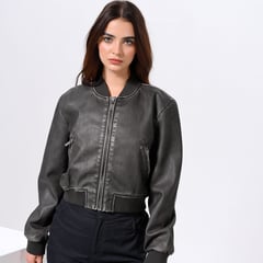 DENIMLAB - Chaqueta Mujer Efecto cuero Crop