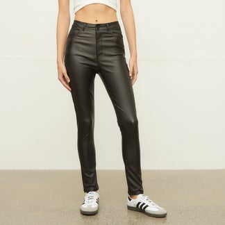 SYBILLA - Pantalón Skinny para Mujer Tiro alto Efecto cuero