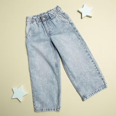 YAMP - Jean para Niña con Cintura elásticada Culotte Tiro alto en Algodón